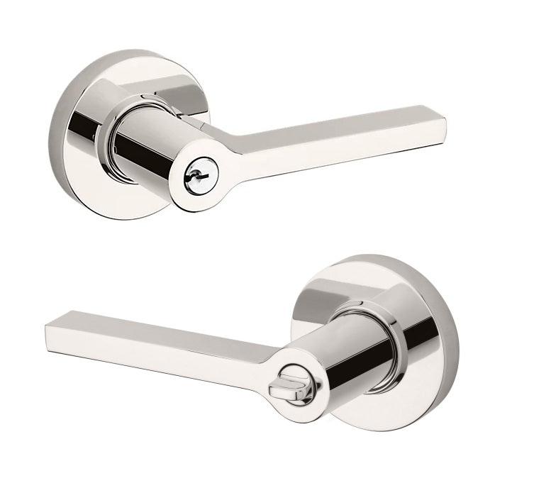 The Baldwin Estate 5260 Minneapolis Keyed Lever with Round Rosette in Lifetime Polished Nickel finish.