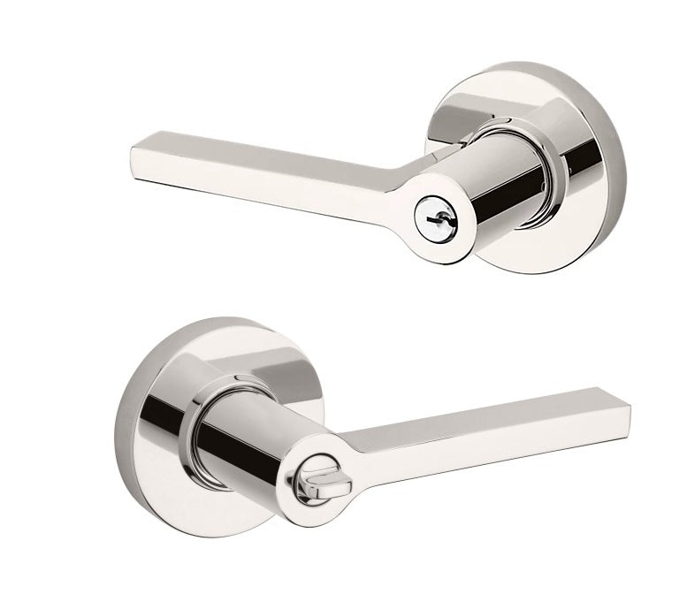 The Baldwin Estate 5260 Minneapolis Keyed Lever with Round Rosette in Lifetime Polished Nickel finish.
