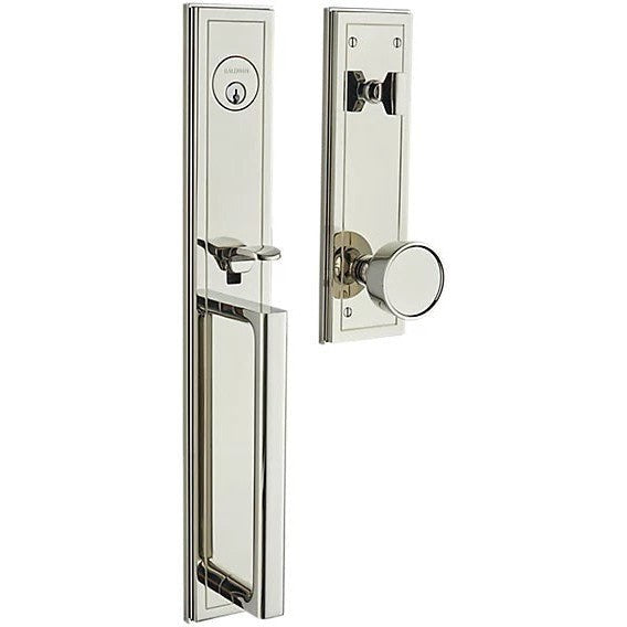Baldwin Estate Hollywood Hills Single Cylinder Full Handleset with Interior K008 Knob in Lifetime Polished Nickel finish