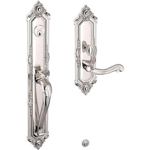 Baldwin Estate Kensington Mortise Handleset Entrance Trim with Interior 5108 Lever in Lifetime Polished Nickel finish