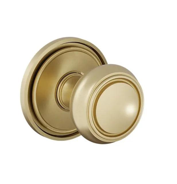 The Baldwin Estate 5087 Nashville Knob (2") with 5070 Rosette in Lifetime Satin Brass finish.