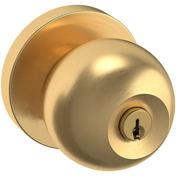 Baldwin Estate 5215 Keyed Contemporary Knob with Contemporary Rosette in Lifetime Satin Brass finish