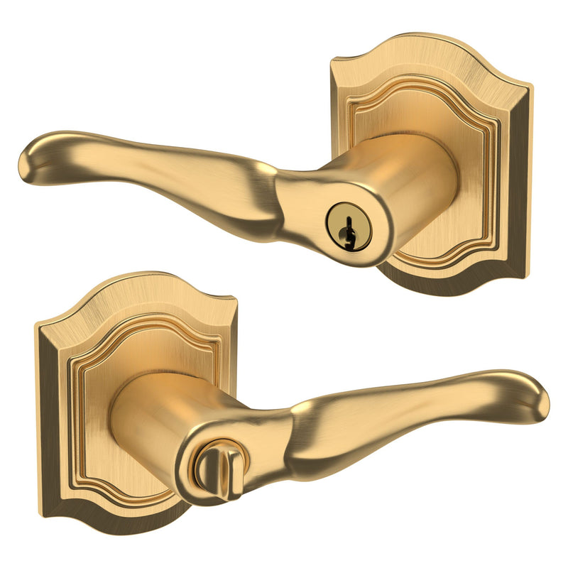 The Baldwin Estate 5237 Bethpage Keyed Lever with Bethpage Rosette in Lifetime Satin Brass finish.
