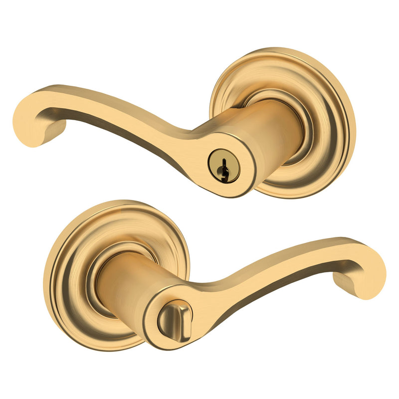 The Baldwin Estate 5245 Classic Keyed Lever with Classic Rosette in Lifetime Satin Brass finish.