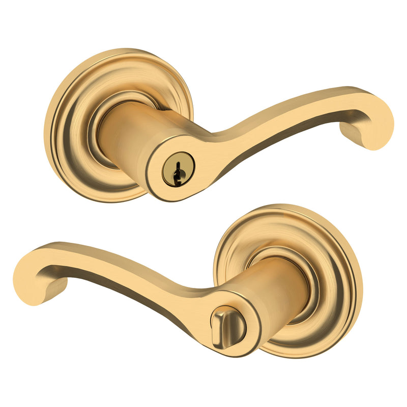 The Baldwin Estate 5245 Classic Keyed Lever with Classic Rosette in Lifetime Satin Brass finish.