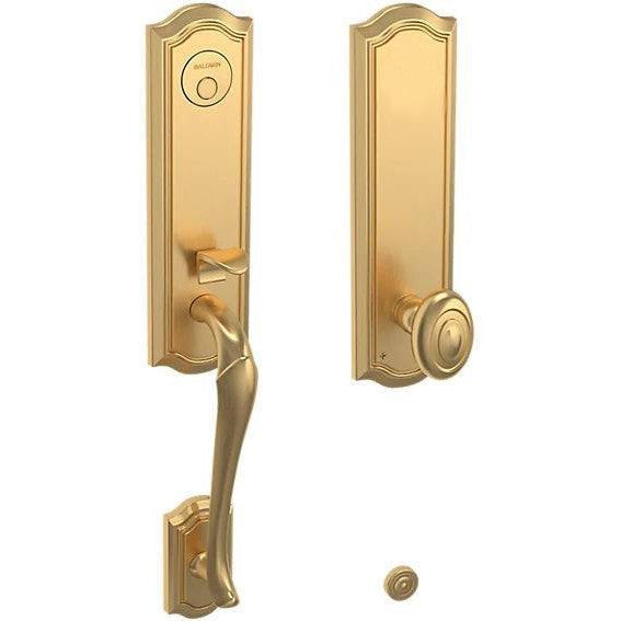 Baldwin Estate Bethpage Single Cylinder Handleset with Interior 5077 Knob in Lifetime Satin Brass finish