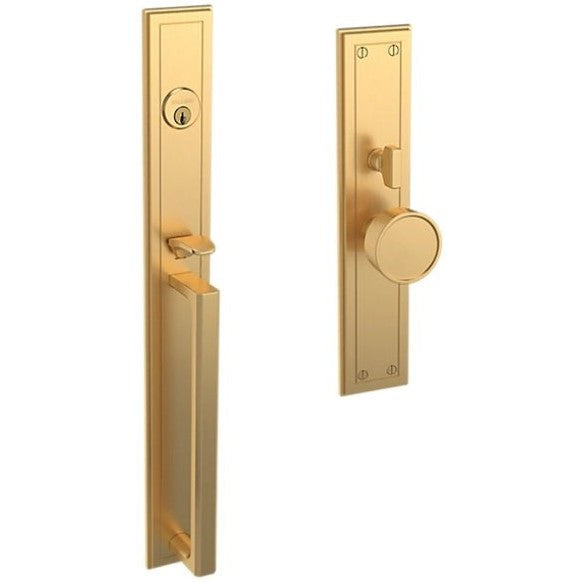 Baldwin Estate Hollywood Hills Mortise Handleset Entrance Trim with Interior K008 Knob in Lifetime Satin Brass finish