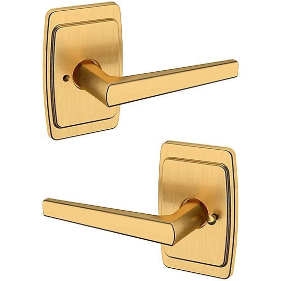 Baldwin Estate L024 Privacy Lever with R046 Rosette in Lifetime Satin Brass finish