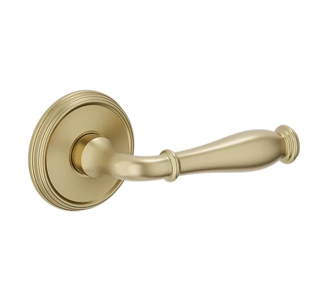 The Baldwin Estate L034 Nashville Lever with 5078 Rosette in Lifetime Satin Brass finish.