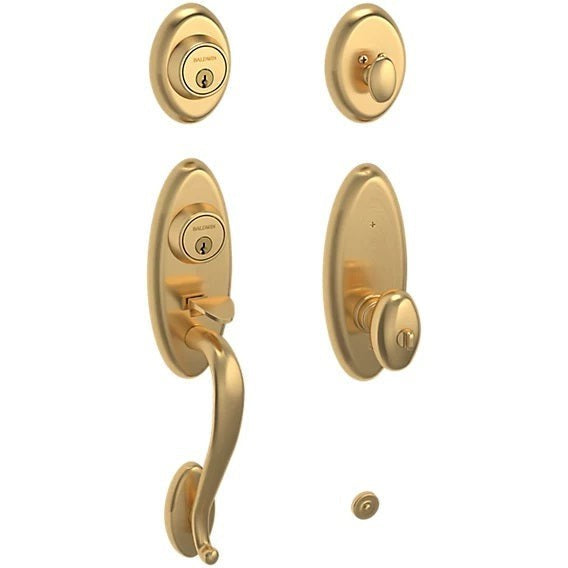 Baldwin Estate Landon Single Cylinder 2-Point Lock Handleset With Interior 5225 Egg Knob in Lifetime Satin Brass finish