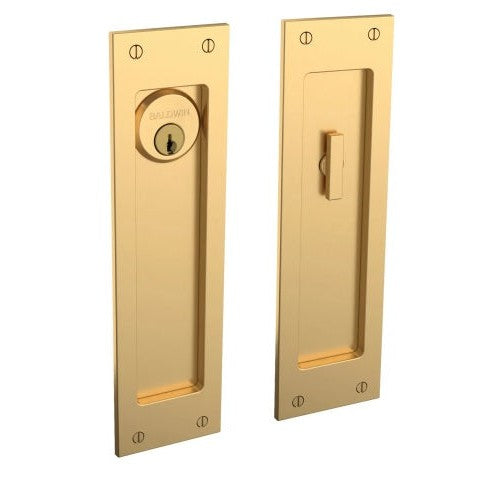 Baldwin Estate Santa Monica Keyed Entry Large Pocket Door Set in Lifetime Satin Brass finish