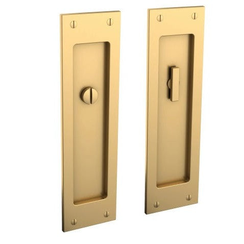 Baldwin Estate Santa Monica Privacy Large Pocket Door Set in Lifetime Satin Brass finish