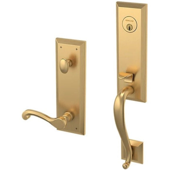 Baldwin Estate Stonegate Single Cylinder Handleset with Interior 5445V Classic Lever in Lifetime Satin Brass finish