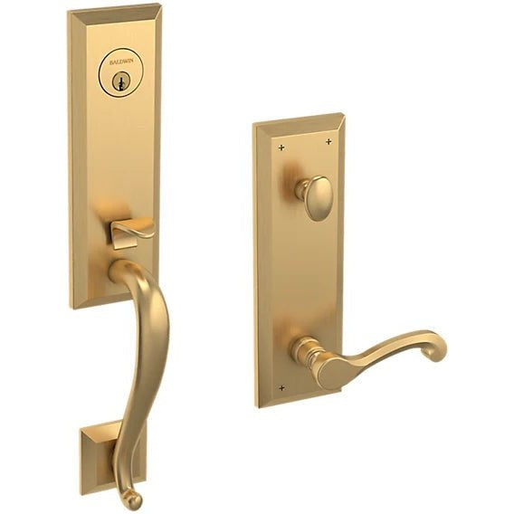 Baldwin Estate Stonegate Single Cylinder Handleset with Interior 5445V Classic Lever in Lifetime Satin Brass finish