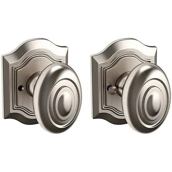 Baldwin Estate 5077 Bethpage Privacy Knob with R027 Rosette in Lifetime Satin Nickel finish