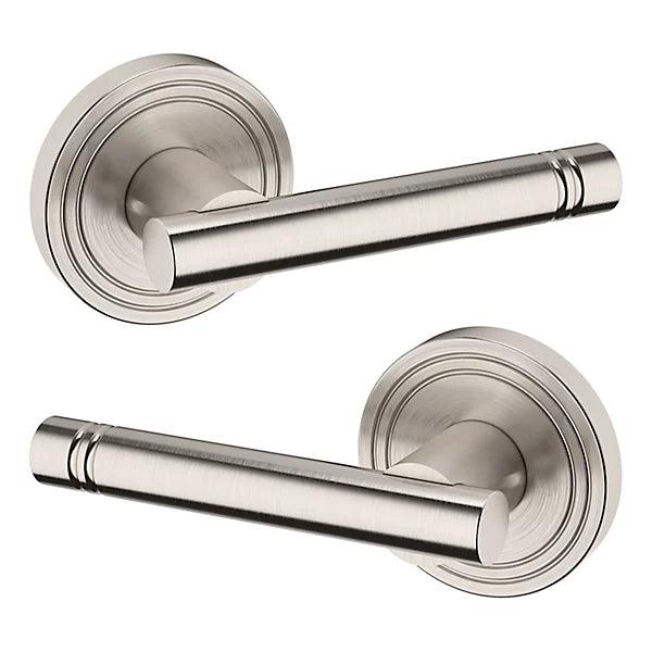 The Baldwin Estate 5138 Lever with 5047 Rosette in Lifetime Satin Nickel finish.