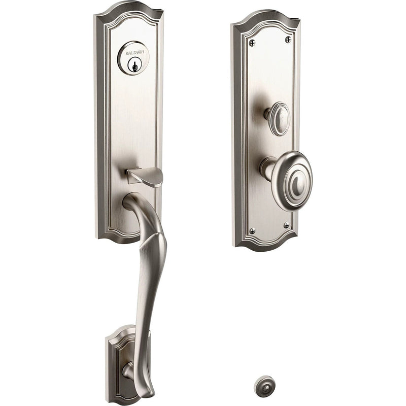 Baldwin Estate Bethpage Mortise Handleset Trim with Interior Knob in Lifetime Satin Nickel finish