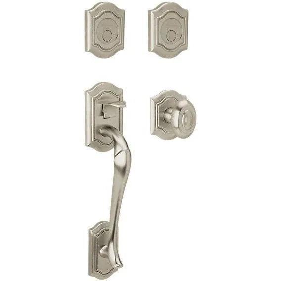 Baldwin Estate Bethpage Sectional Single Cylinder Handleset with Interior 5077 Knob in Lifetime Satin Nickel finish