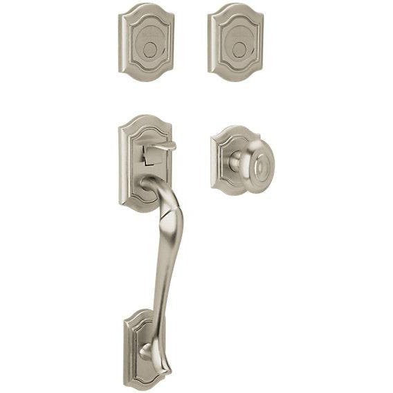 Baldwin Estate Bethpage Sectional Single Cylinder Handleset with Interior 5077 Knob in Lifetime Satin Nickel finish