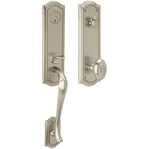 Baldwin Estate Bethpage Single Cylinder Handleset with Interior 5077 Knob in Lifetime Satin Nickel finish