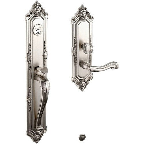 Baldwin Estate Kensington Mortise Handleset Entrance Trim with Interior 5108 Lever in Lifetime Satin Nickel finish