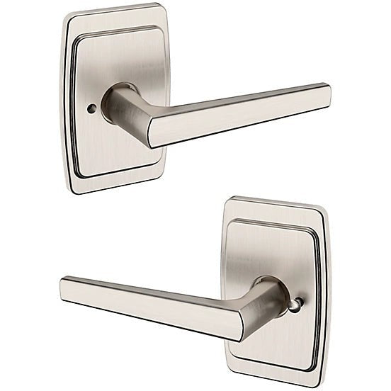 Baldwin Estate L024 Privacy Lever with R046 Rosette in Lifetime Satin Nickel finish
