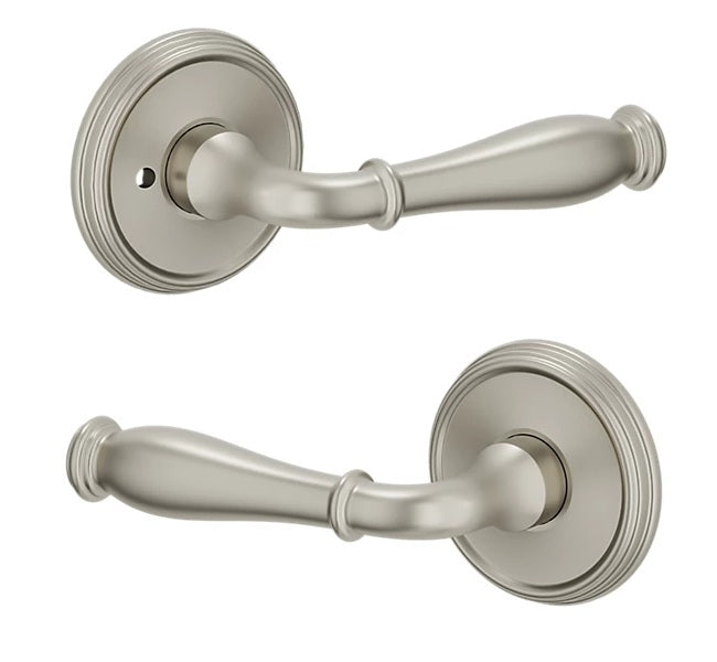 The Baldwin Estate L034 Nashville Lever with 5078 Rosette in Lifetime Satin Nickel finish.