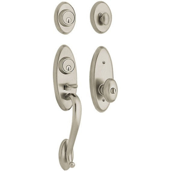 Baldwin Estate Landon Single Cylinder 2-Point Lock Handleset With Interior 5225 Egg Knob in Lifetime Satin Nickel finish