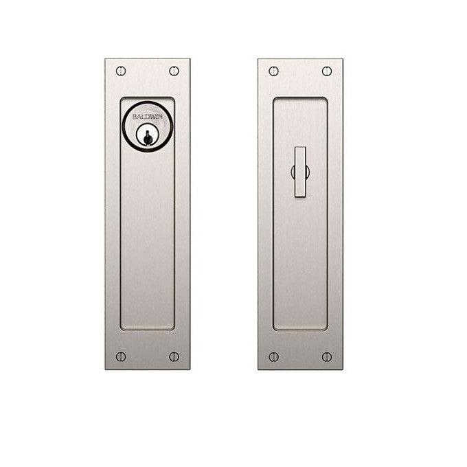 Baldwin Estate Santa Monica Keyed Entry Large Pocket Door Set in Lifetime Satin Nickel finish