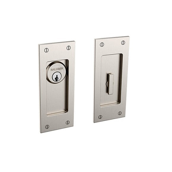 Baldwin Estate Santa Monica Keyed Entry Small Pocket Door Set in Lifetime Satin Nickel finish