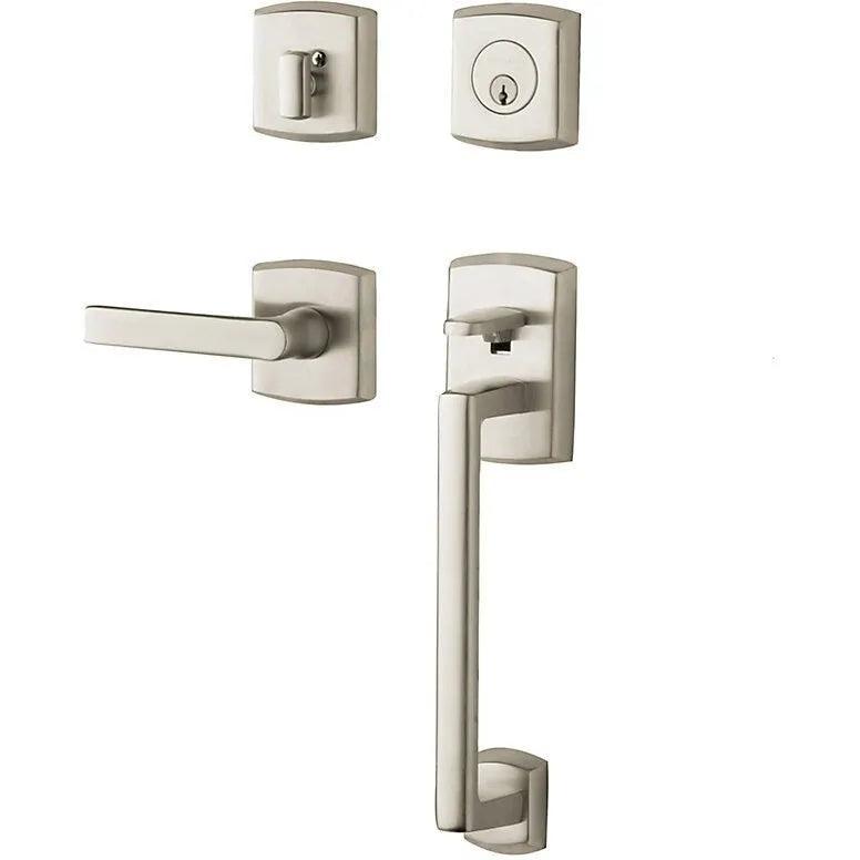 Baldwin Estate Soho Sectional Single Cylinder Handleset with Interior 5485V Lever in Lifetime Satin Nickel finish