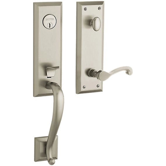 Baldwin Estate Stonegate Single Cylinder Handleset with Interior 5445V Classic Lever in Lifetime Satin Nickel finish