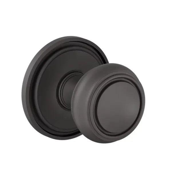 The Baldwin Estate 5087 Nashville Knob (2") with 5070 Rosette in Oil Rubbed Bronze finish.