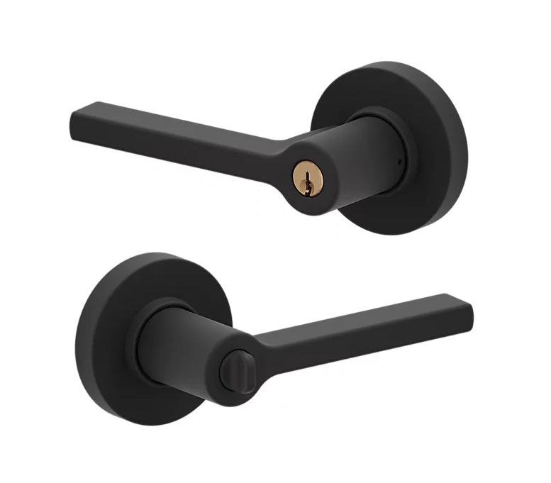 The Baldwin Estate 5260 Minneapolis Keyed Lever with Round Rosette in Oil Rubbed Bronze finish.