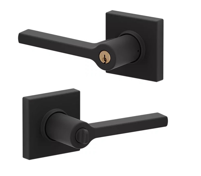 The Baldwin Estate 5285 Minneapolis Keyed Lever with Square Rosette in Oil Rubbed Bronze finish.