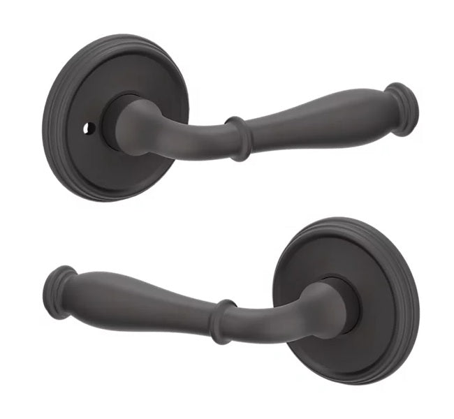 The Baldwin Estate L034 Nashville Lever with 5078 Rosette in Oil Rubbed Bronze finish.