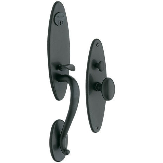 Baldwin Estate Springfield Mortise Handleset Entrance Trim with Interior 5025 Egg Knob in Oil Rubbed Bronze finish
