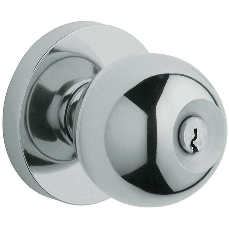 Baldwin Estate 5215 Keyed Contemporary Knob with Contemporary Rosette in Polished Chrome finish