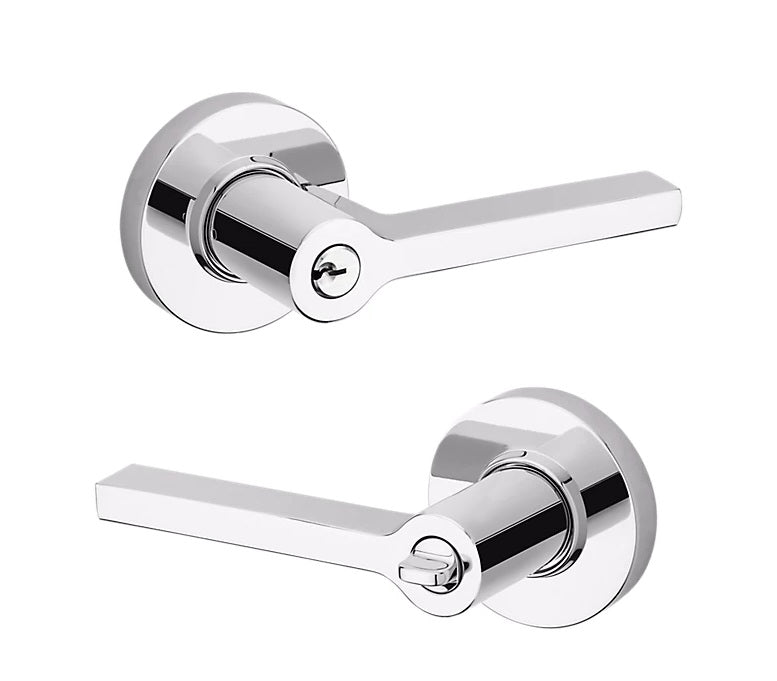 The Baldwin Estate 5260 Minneapolis Keyed Lever with Round Rosette in Polished Chrome finish.