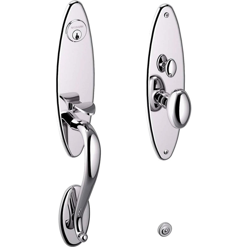 Baldwin Estate Springfield Mortise Handleset Entrance Trim with Interior 5025 Egg Knob in Polished Chrome finish
