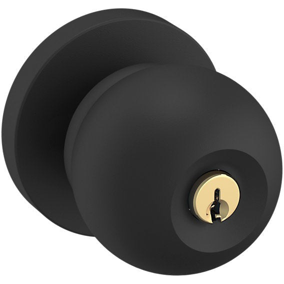 Baldwin Estate 5215 Keyed Contemporary Knob with Contemporary Rosette in Satin Black finish