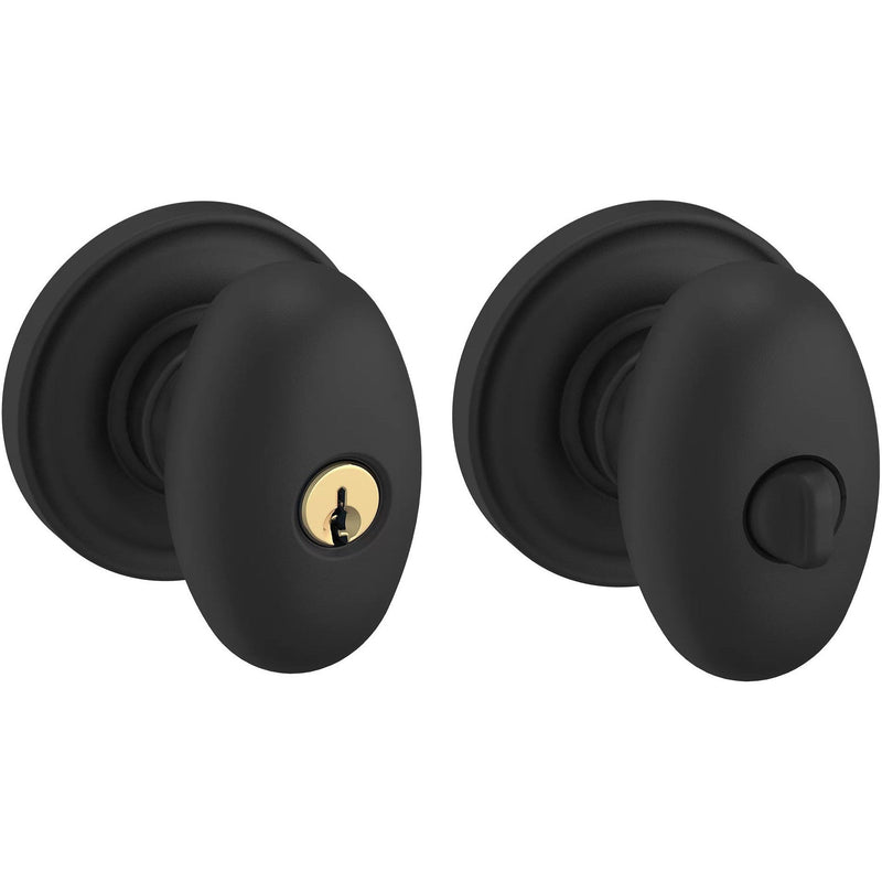 Baldwin Estate 5225 Keyed Egg Knob with Classic Rosette in Satin Black finish