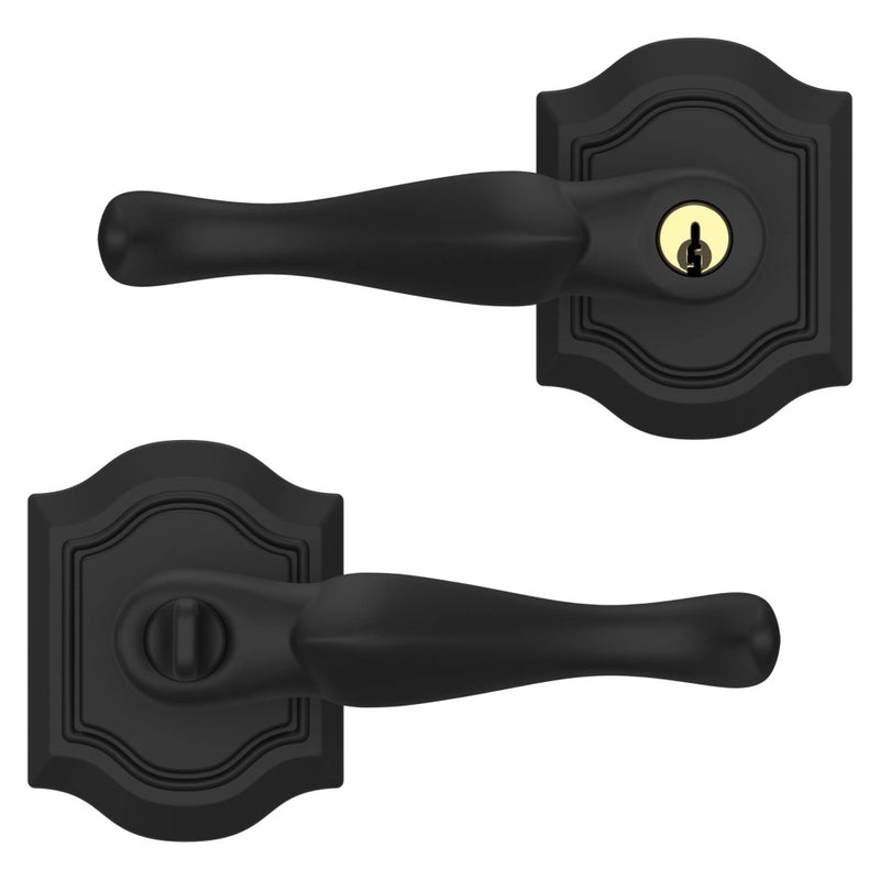 The Baldwin Estate 5237 Bethpage Keyed Lever with Bethpage Rosette in Satin Black finish.