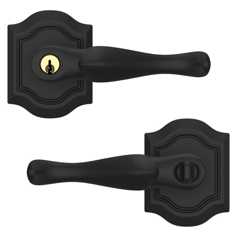 The Baldwin Estate 5237 Bethpage Keyed Lever with Bethpage Rosette in Satin Black finish.