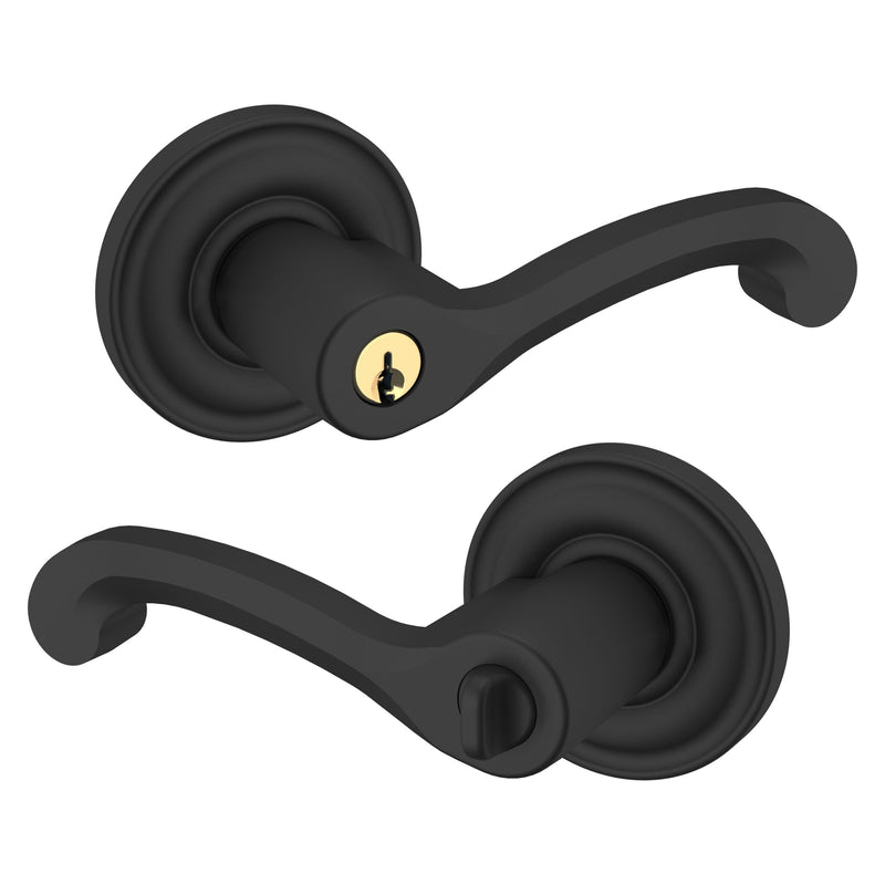 The Baldwin Estate 5245 Classic Keyed Lever with Classic Rosette in Satin Black finish.
