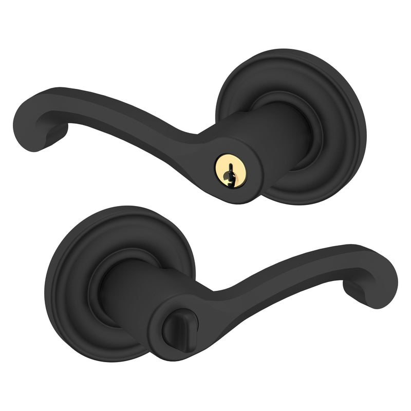The Baldwin Estate 5245 Classic Keyed Lever with Classic Rosette in Satin Black finish.