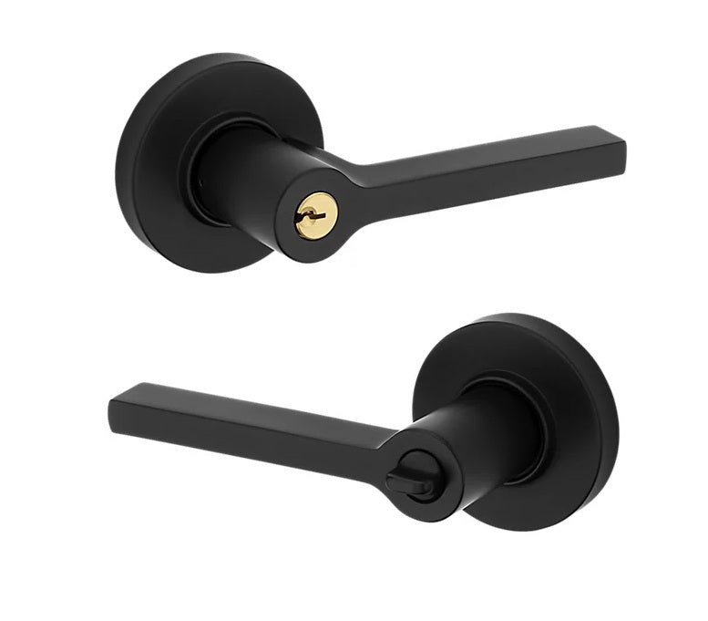 The Baldwin Estate 5260 Minneapolis Keyed Lever with Round Rosette in Satin Black finish.