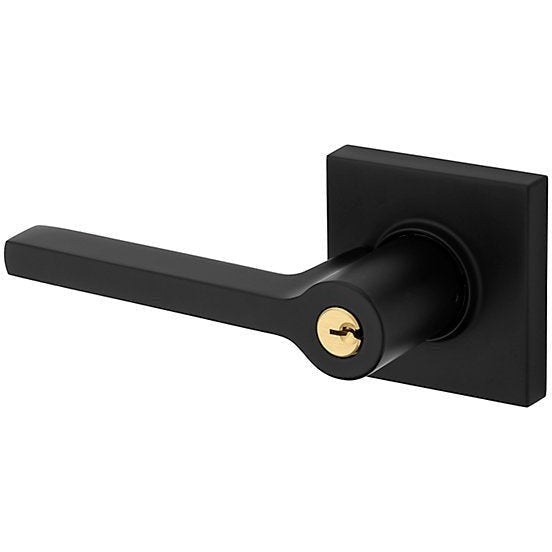 Baldwin Estate 5285 Keyed Square Left Handed Lever with Square Rosette in Satin Black finish