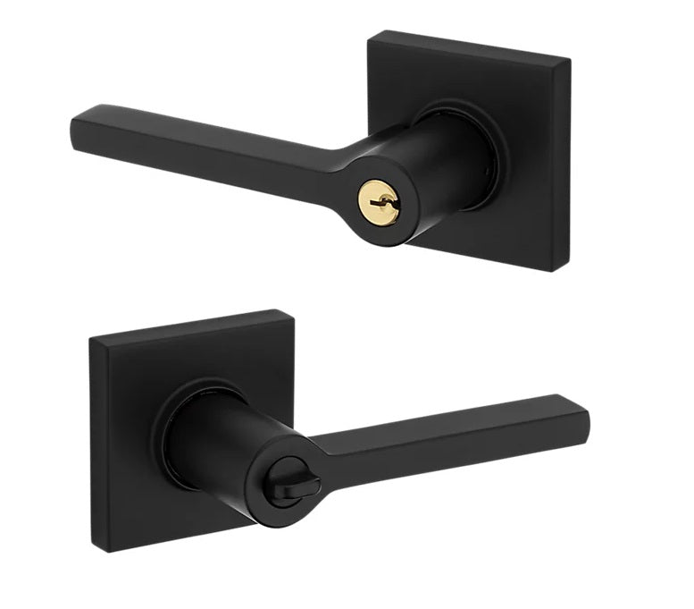 The Baldwin Estate 5285 Minneapolis Keyed Lever with Square Rosette in Satin Black finish.