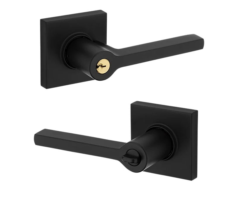 The Baldwin Estate 5285 Minneapolis Keyed Lever with Square Rosette in Satin Black finish.